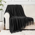 thumbnail image 4 of Battilo Black Throw Blanket with Fringe,Black Knit Throw for Couch Sofa, Plaid Bed Throws,50"x60", 4 of 9