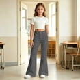 thumbnail image 6 of Ticikt Girls Solid Color Flared Pants, High Waist Double Pockets Stretch Bootcut Trousers Casual Kids Bell Bottom Daily Pants,Dark Gray, 6 of 7