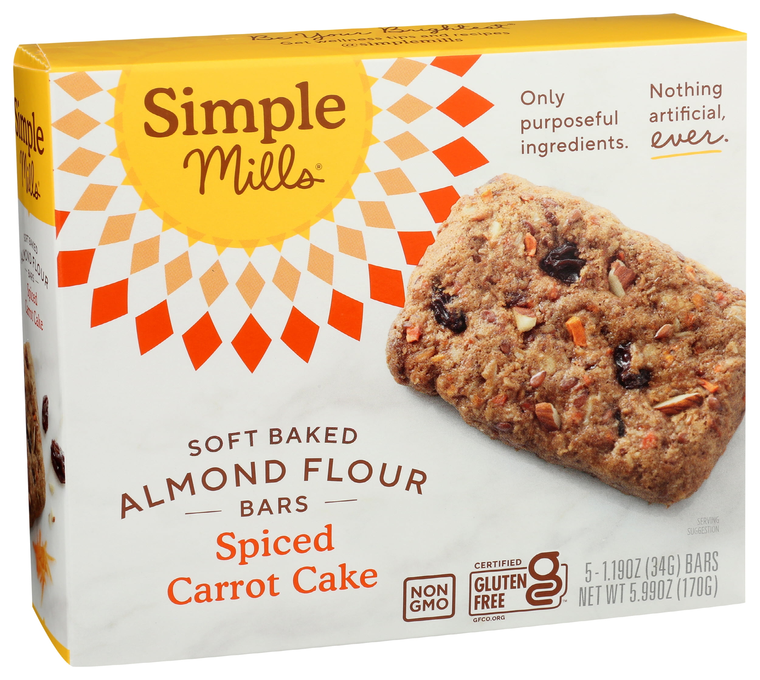 Pack of 6, Simple Mills Spiced Carrot Cake Soft Baked Bars, 5.99 oz