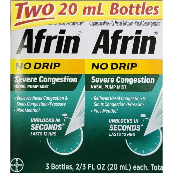 Afrin No Drip Pompe à Congestion Sévère Spray Nasal 20 ml - 2 Boîtes