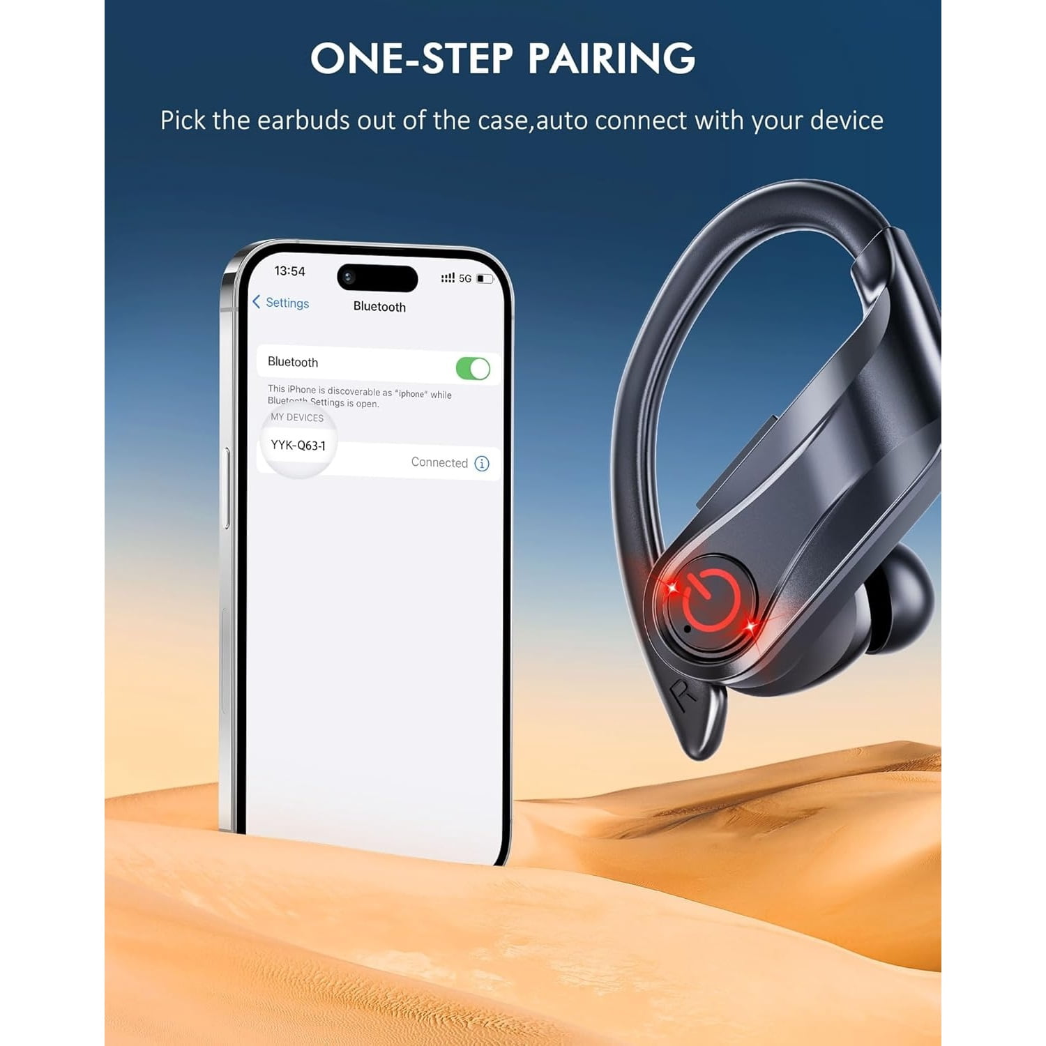 Wireless Earbuds Bluetooth 5.3 Sport Ear Buds Wireless Headphones 120H Playtime, Over-Ear Stereo Bass Ear Phone Built-in Microphone with Earhooks, IPX7 Waterproof, Dual Power Display for Sport