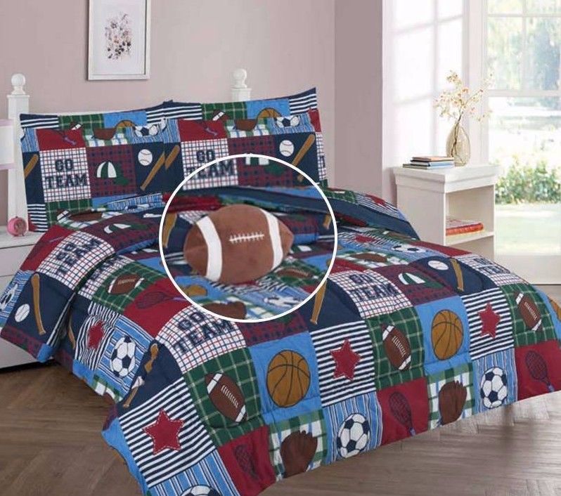 FULL RUGBY BOYS BEDDING SET, Beautiful Microfiber Comforter With Furry Friend and Sheet Set (8