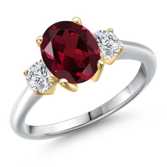Gem Stone King 10K Two Tone Gold Red Rhodolite Garnet and Lab Grown Diamond Engagement Ring for Women | 2.54 Cttw | Oval 9X7MM | Gemstone January Birthstone | Size 6