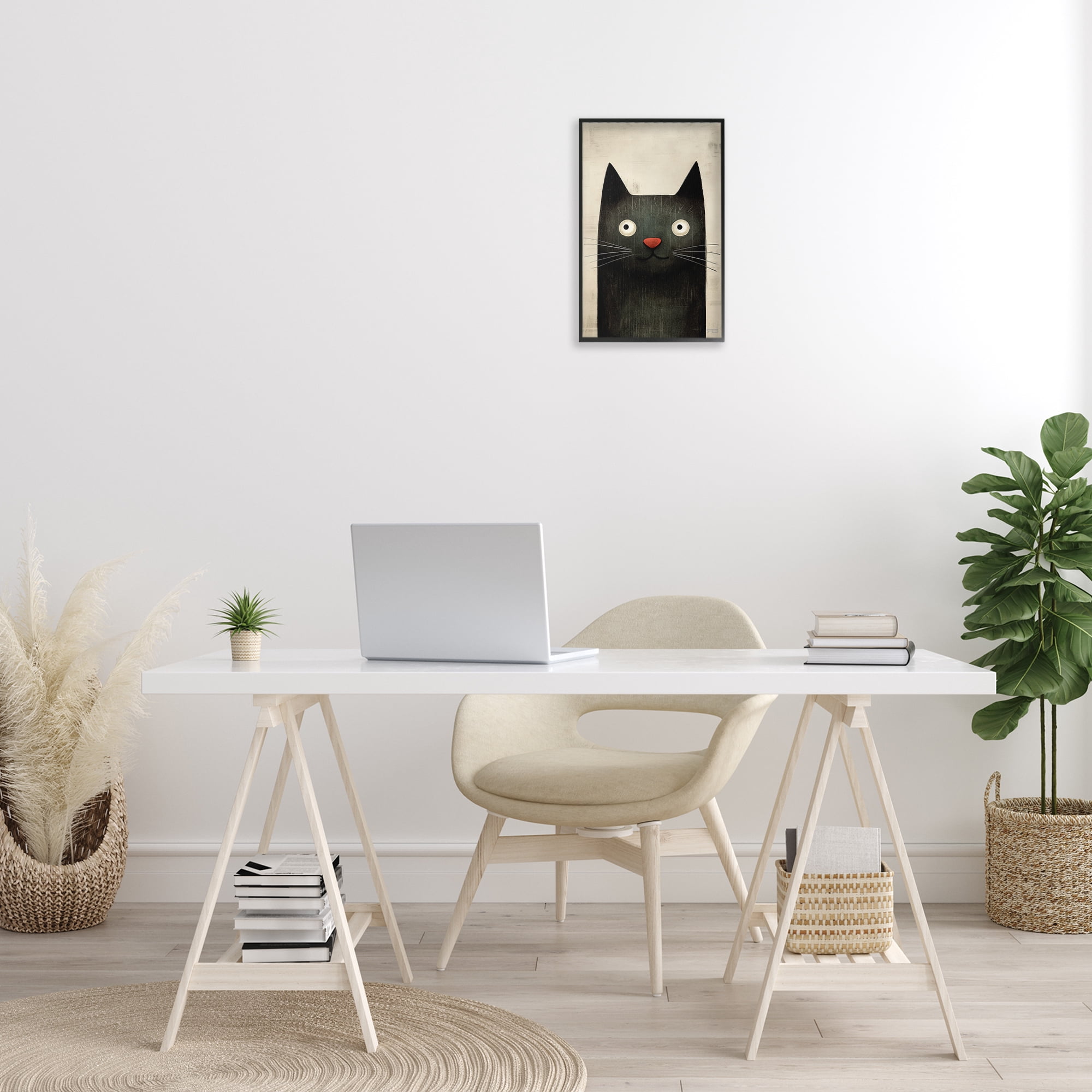 Stupell Industries Smiling Black Cat Animals & Insects Painting Black Framed Art Print Wall Art, 12 x 18