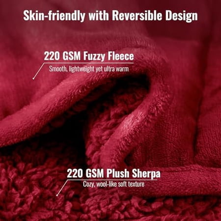 Sherpa Fleece Weighted Blanket 20 lbs for Adult, Unicolor Ultra-Soft Fleece and Sherpa, Dual Sided Cozy Plush Blanket for Sofa Bed, 60 x 80 inches, Red