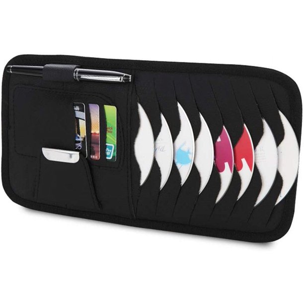 Organizador de visera para coche, visera multiusos para coche, bolsa de almacenamiento, soporte para CD/DVD, funda para parasol, clips de cartera para soporte de CD, marcos de gafas, ticket de