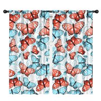 Blackout Kids Curtains,White Butterfly Red Blue Leaf Pattern Childrens Insulated Curtains Set Of 2,Bedroom Essentials,Toddler Room Decor 42"x84"