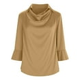 thumbnail image 5 of Elegant Ruffled Collar Three Quarter Sleeve Blouse Shirt Top for Women Solid Color Loose Fit Breathable Business Casual Summer Fashion | CSEONE,Yellow L, 5 of 9
