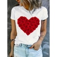 thumbnail image 1 of Camiseta De Verano Para Mujer, Cuello Redondo, Para Mochilero, Vacaciones En La CalleWomen'S Plus Size Round Neck T-Shirt with Heart-Shaped Rose Flowers for Valentine'S Day, Short SleevCamisetas de, 1 of 7