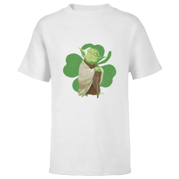 Star Wars Yoda Lucky Shamrock St. Patrick’s Day - Short Sleeve T-Shirt for Kids - Customized-White