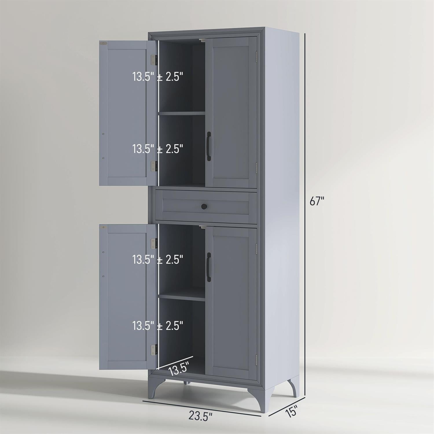 Demi Bonn 67" 4-Door Kitchen Pantry Storage Cabinet with Drawer and Adjustable Shelves, Kitchen Organization, Storage Capacity Plus, Gray