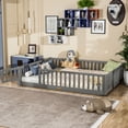 thumbnail image 2 of Miniyam Queen Size Toddler Floor Bed with Fence, Gray, 2 of 8