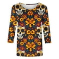 thumbnail image 5 of Womens Tops Plus Size Day Of The Dead Printed 3/4 Sleeve Round Neck T-shirt Loose Top Multicolor1 L, 5 of 5