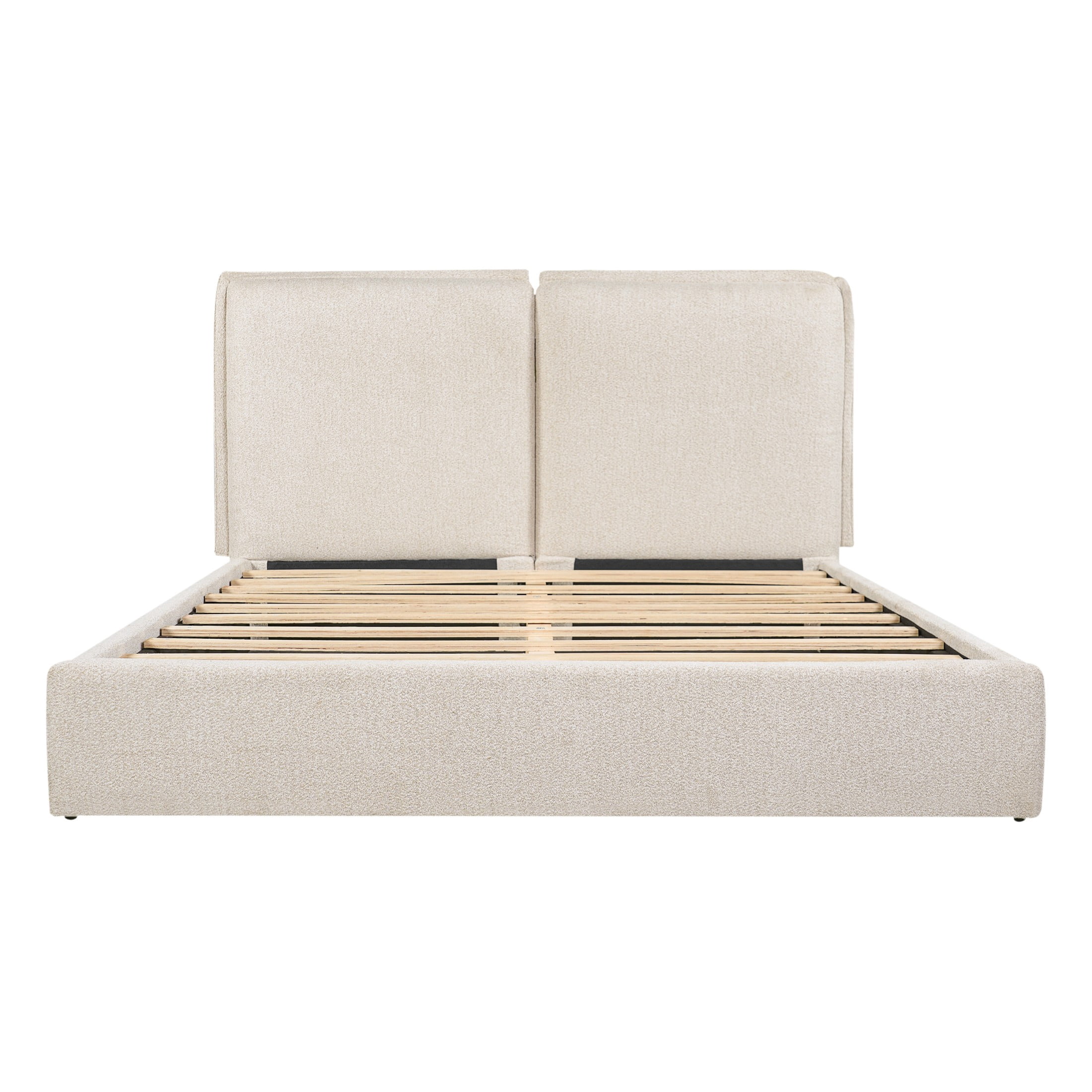 Christopher Knight Home Queen Double Pillow Bed Frame, Boucle Headboard Platform Bed, Beige