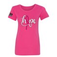 thumbnail image 1 of Wild Bobby, Hope Breast Cancer Ribbon USA Flag Sleeve Breast Cancer Awareness Women Slim Fit Junior Tee, Raspberry, XX-Large, 1 of 7