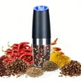 thumbnail image 5 of 1/2pcs Gravity Electric Pepper And Salt Grinder Set, Adjustable Coarseness, Battery Powered With LED Light, One Hand Automatic Operation, Stainless Steel Black 7.8inch/2inch, 5 of 5