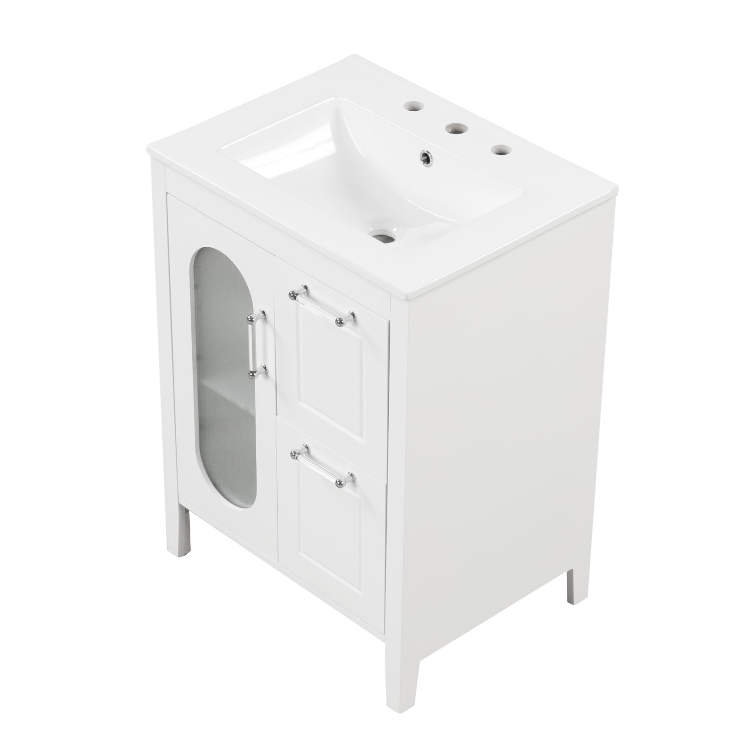 Harper & Bright Designs 24" Bathroom Vanity with Sink, Bathroom Vanity Cabinet with Storage Drawers and Glass Door, Adjustable Shelf, Solid Wood and MDF