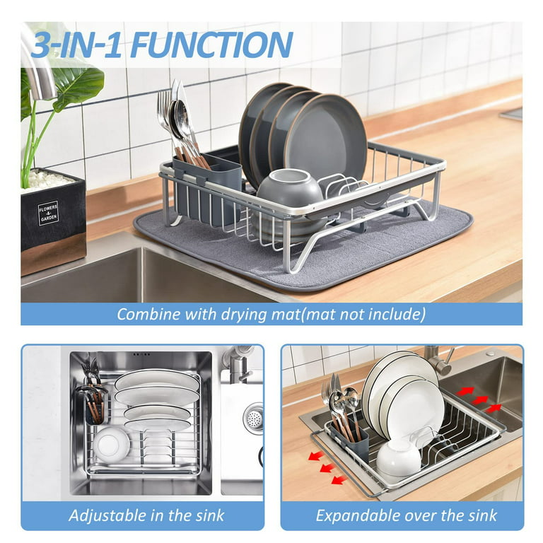 TOOLF Expandable Dish Rack, Dish Drying Rack for Kitchen with Dish