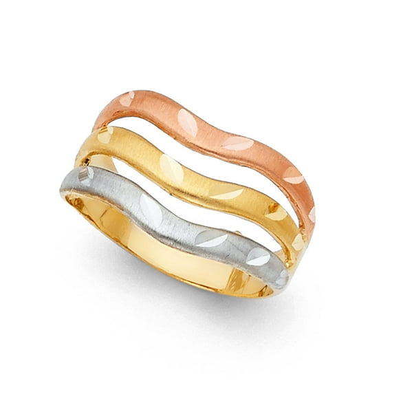FB Jewels 14K White Yellow and Rose Three Color Gold Semanario Ring Size 10.5
