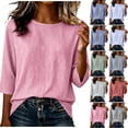 thumbnail image 7 of FAIWAD Striped Shirt Women 3/4 Sleeve Crew Neck Linen Shirts Casual Boho Beach Vacation Blouses, 7 of 7