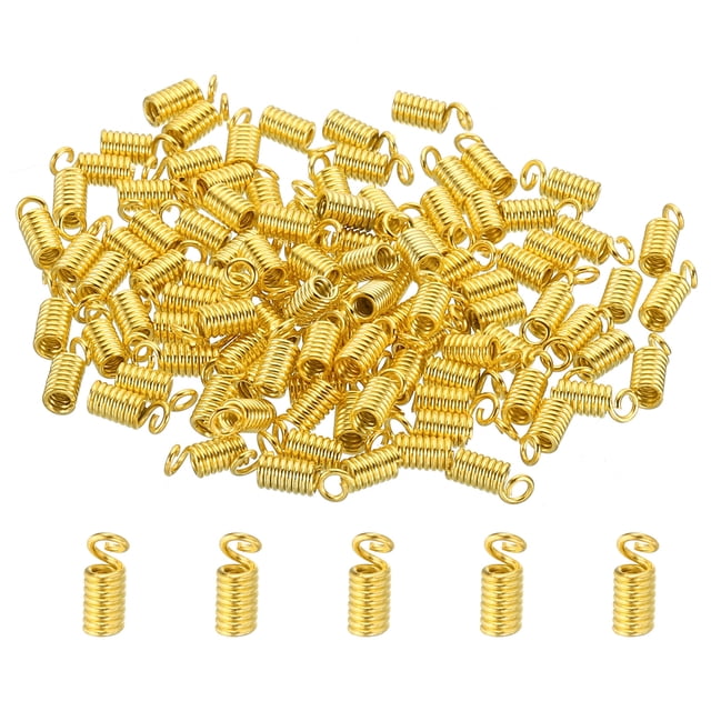 Unique Bargains Cord End Caps, 100Pcs 3x7mm Metal Spring Coil End Tips Crimp Terminators Caps Gold Tone