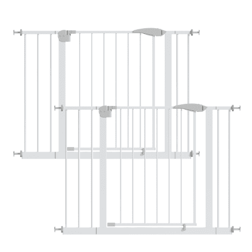 2 Pack 29.5-44.1in Pressure Mounted Safety Gate, No Drill Walk Through Dog Gate, Sturdy Steel Barrier for Indoor Stairs Doorways, White