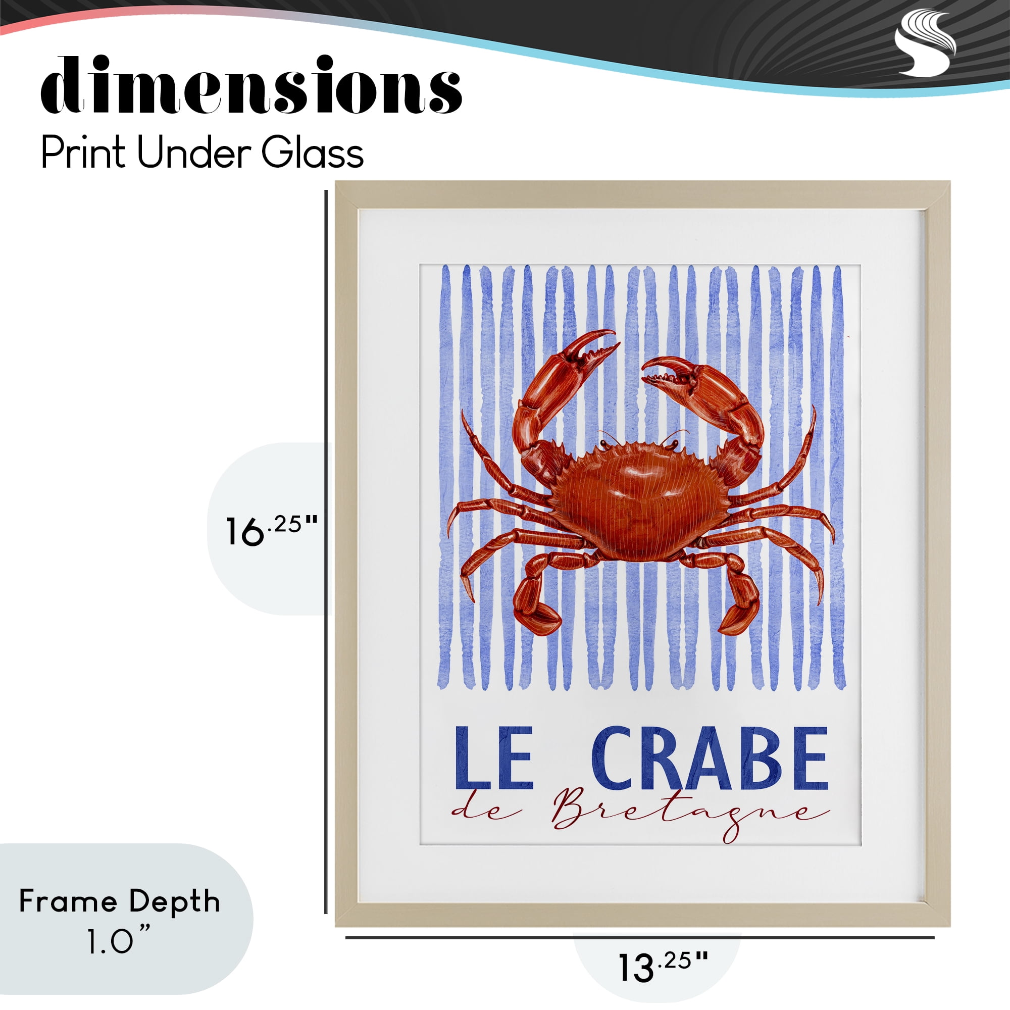 Stupell Industries Le Crabe Nautical Stripes Birch Framed Print Under Glass, design by Kim Allen