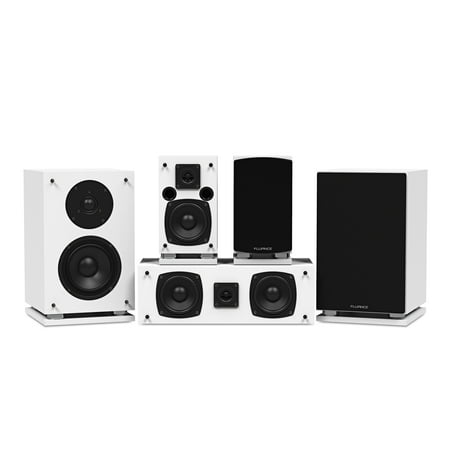 Fluance Elite Series Compact Surround Sound Home Theater 5.0 Channel Speaker System including Two-way Bookshelf, Center Channel, and Rear Surround Speakers - White