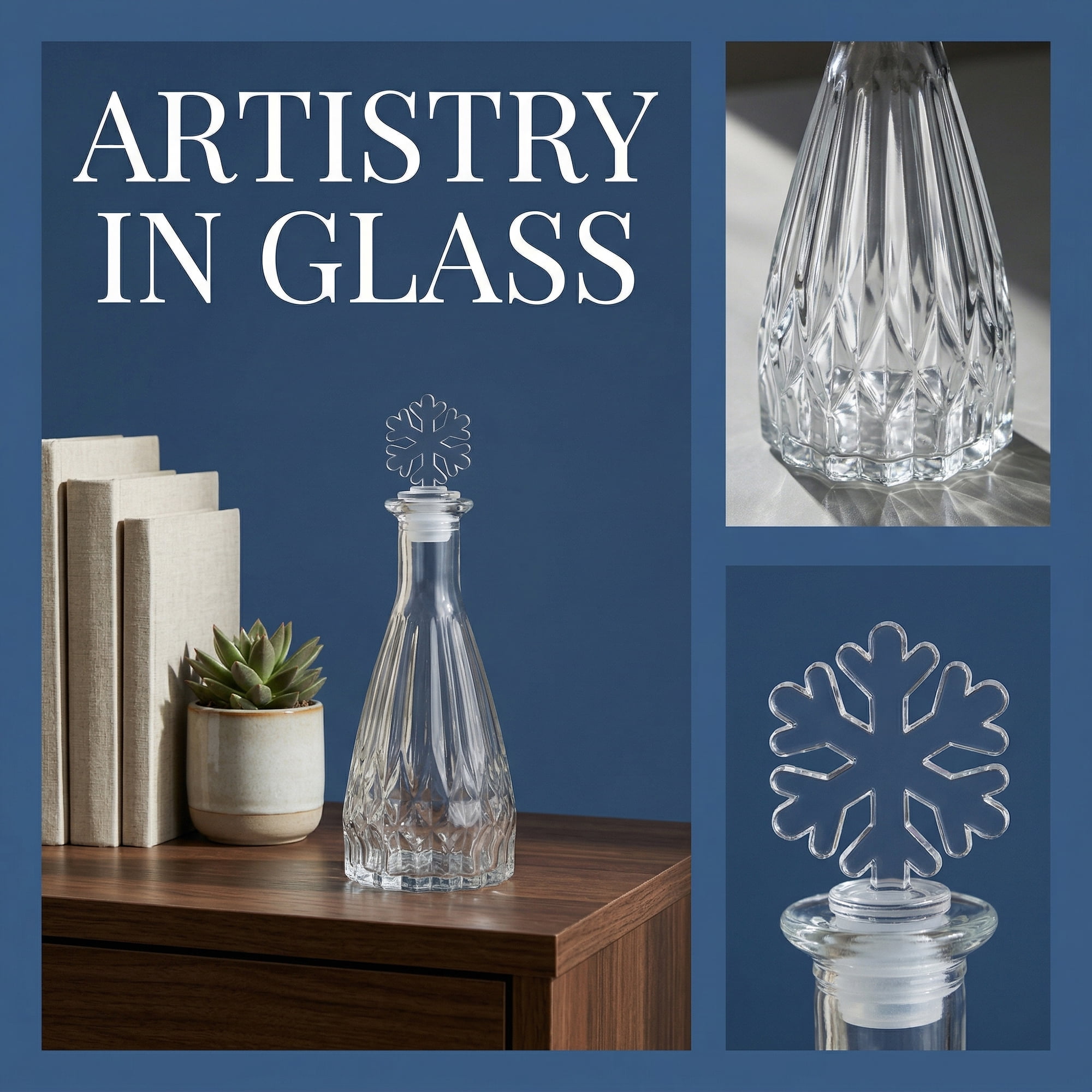 Unique Bargains 2pcs Decorative Glass Jars with Ornate Glass Stoppers Snowflake Shaped Snap Cover 2.8"x2.8"x7.5"