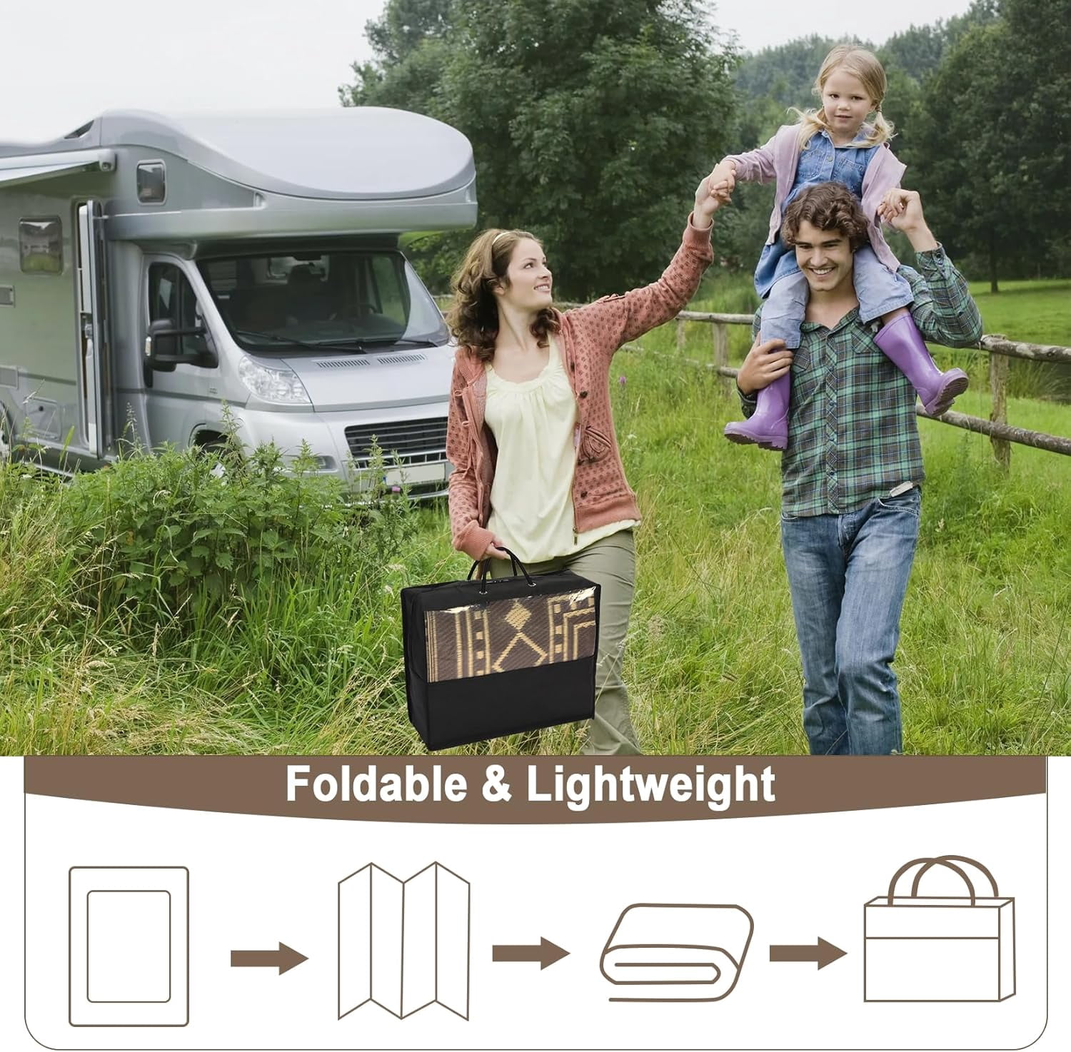 Funslane 9' x 18' Waterproof Outdoor Rug, Reversible Plastic Straw Patio Mat, Easy to Clean & Portable, for Deck, RV, Camping & Balcony, Brown/Coffee