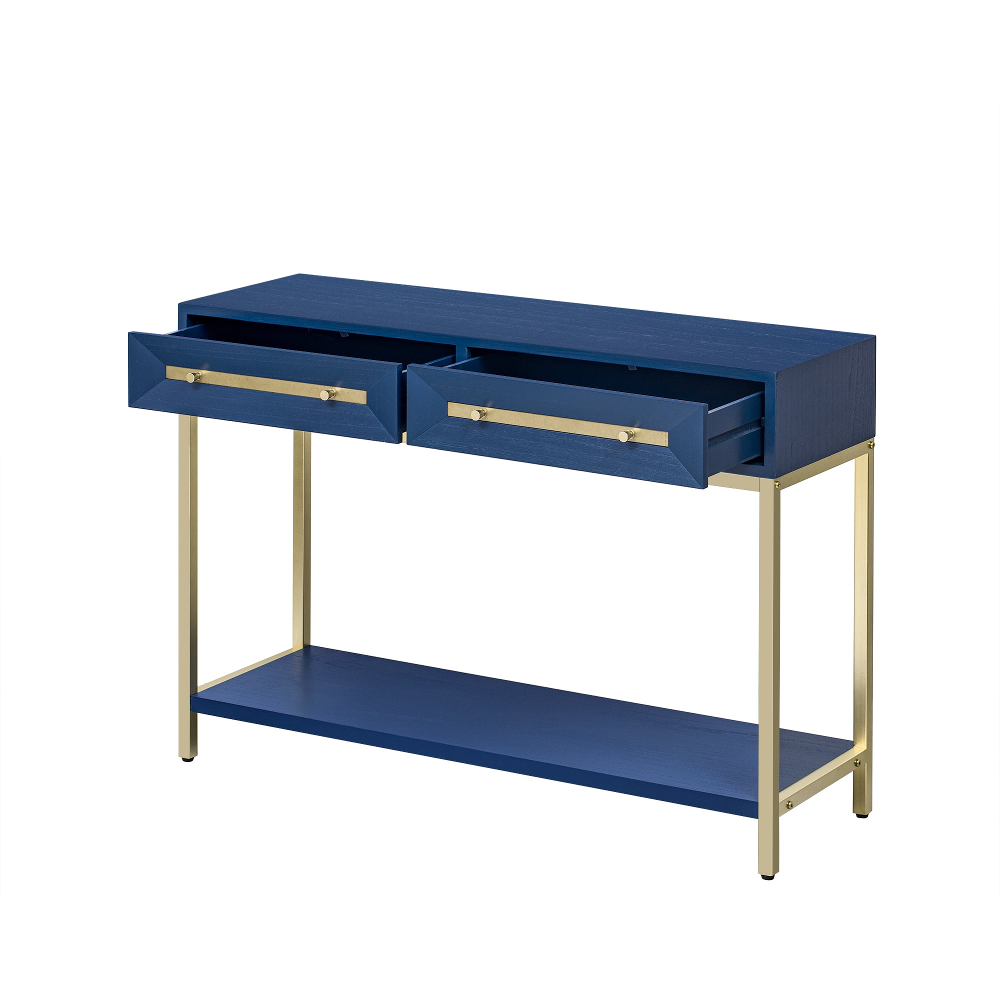 EUROCO 45.5" Console Table,Wood Narrow Entryway Table with 2 Drawers and Open Storage Shelf,Retro Hallway Table Sofa Table for Hallway,Living Room,Navy