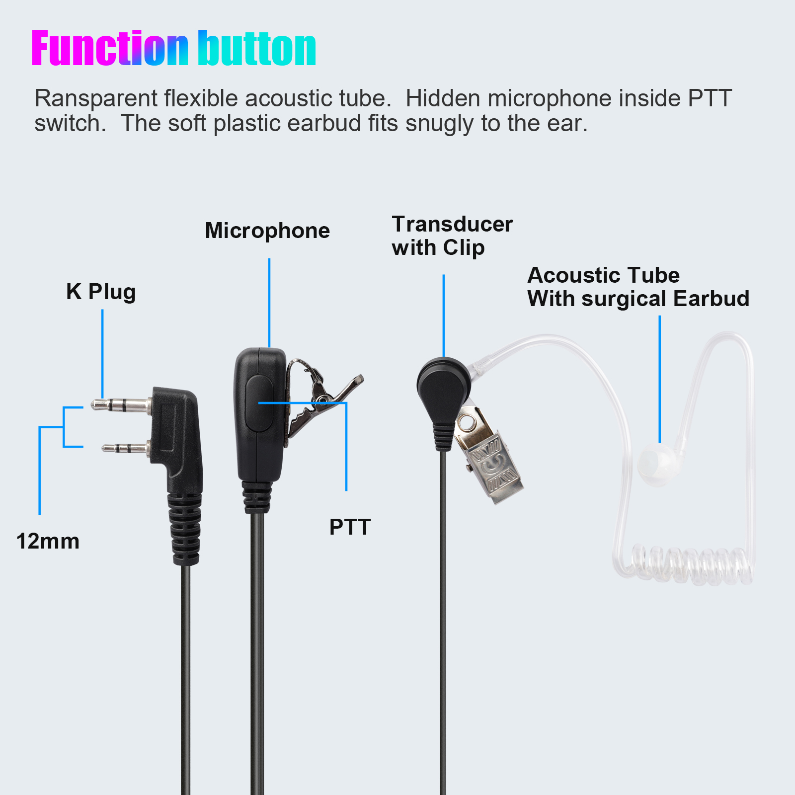 Walkie Talkies Earpiece with Mic, EEEkit Pin Covert Acoustic Tube Headset  with PTT, Wire Walkie Talkie Headset For Two-way Radio, Fits for Baofeng  UV-5R and More Walkie Talkie Models (4/2/1PCS)