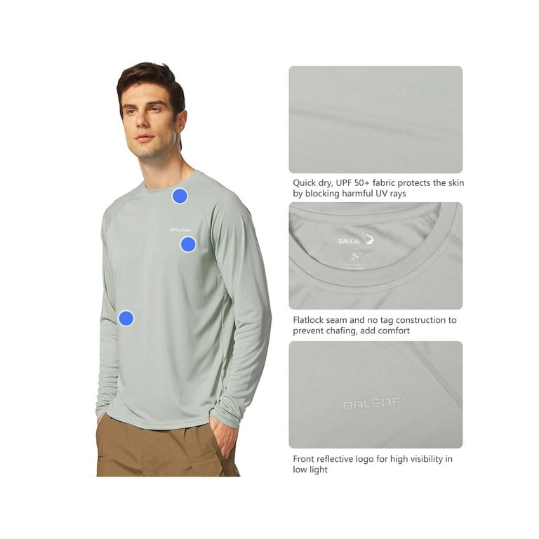 BALEAF Mens Shirts Long Sleeve Sun Protection T-Shirt UV SPF UPF 50+ Quick  Dry Lightweight Fishing Shirts Gray Size M