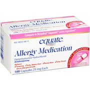 Equate: Diphenhydramine Hydrochloride Antihistamine Allergy Medication, 100 ct