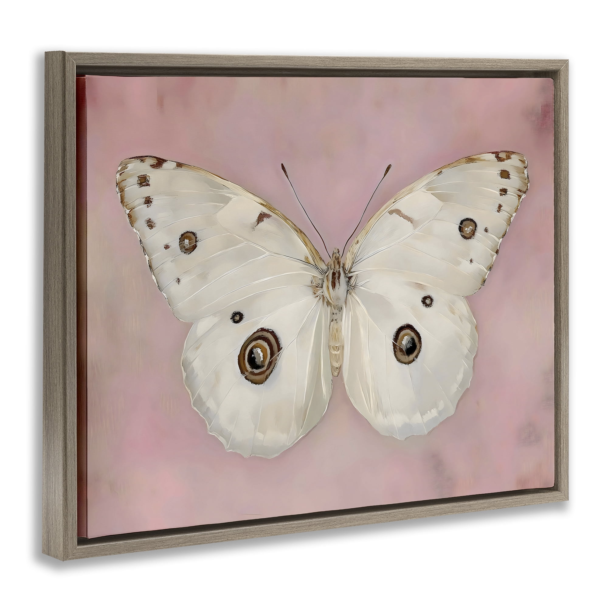 Stupell Industries Gossamer Butterfly on Blush Background Brown Framed Floater Canvas Wall Art, design by Arlington Prints