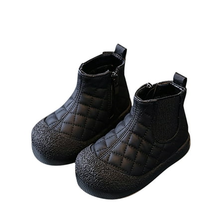 

SIMANLAN Girls Boys Short Bootie Elastic Ankle Boots Flat Chelsea Boot School Winter Warm Booties Side Zipper Black 11C