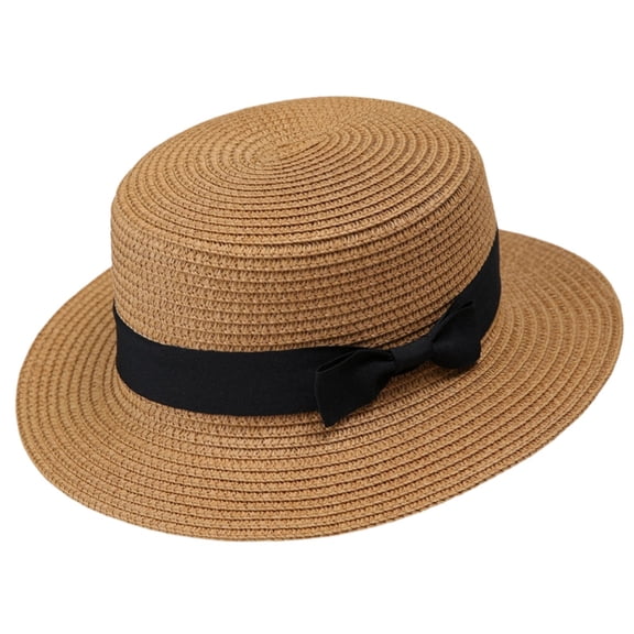 Hfnxid Classic Straw Boater Hat,Skimmer Hat,Flat Top Boater Hat,Casual Party Church Hat for Men Women