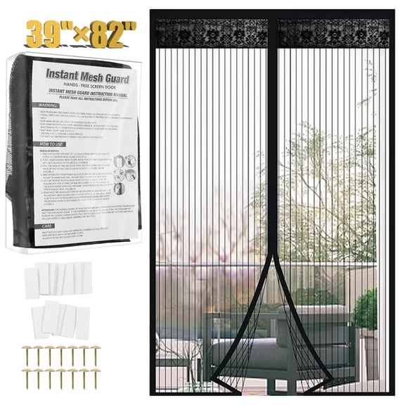 Magnetic Screen Door 39"×82" ,Heavy Duty Doors Screen Closure with Magnets for Sliding, Patio, French, Front and Back Door, Kid and Pet Friendly, Easy Install,Black,Free Double-sides Tape