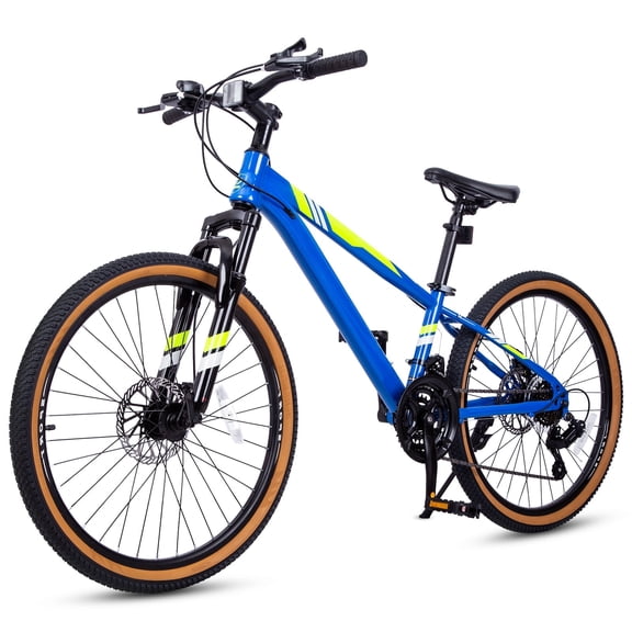 Hykolity 24 Inch Kids Mountain Bike, 21-Speed Children Teen Age Boys Girls 9-15 MTB Bicycle, Dual Disc Brakes, High Carbon Steel Frame Outdoor Cycling, Dark Blue