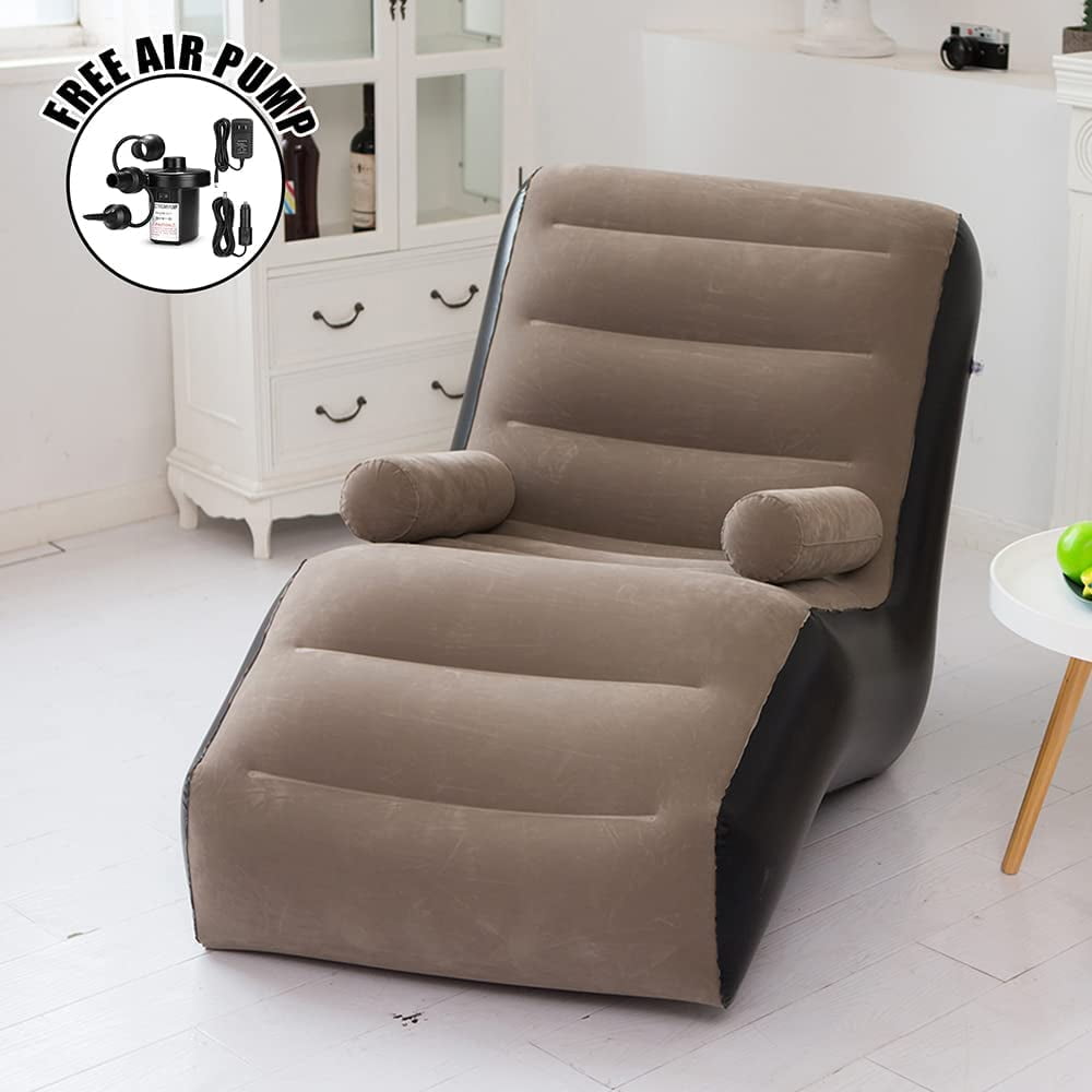 Wallfire Inflatable Deck Chair with Air Pump, Foldable Lounge Chair for Bedroom and Living Room, Indoor Sofa Lounge with Handrails, Living Room, Bedroom, Office,Travel, Camping