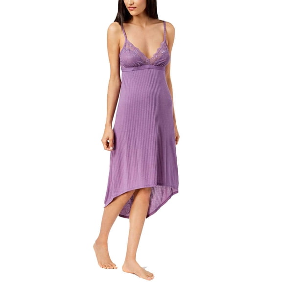 INC International Concepts Lace-Neckline Ribbed Chemise Nightgown (Purple, M)