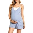 thumbnail image 2 of Womens Maternity Romper Cami Sleeveless Striped Overall Shorts Jumpsuit with Pockets Loose Casual Summer Pregnancy Shorts Light Blue XL, 2 of 6