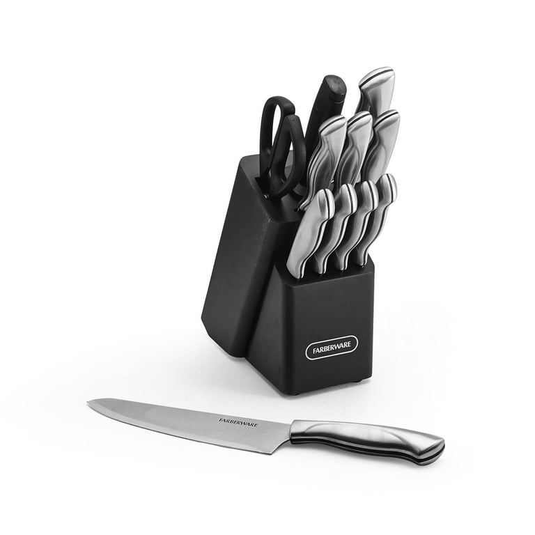  Cook N Home 12-Piece Stainless Steel Cookware Set, Silver &  Farberware Stamped 15-Piece High-Carbon Stainless Steel Knife Block Set,  Steak Knives, Black: Home & Kitchen