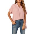 thumbnail image 1 of SAYOO , camisetas de manga corta para mujer, Color sólido/estampado, verano, cuello en V, blusas casuales sueltas, blusa, ropa de calle SAYOO Moda, 1 of 9