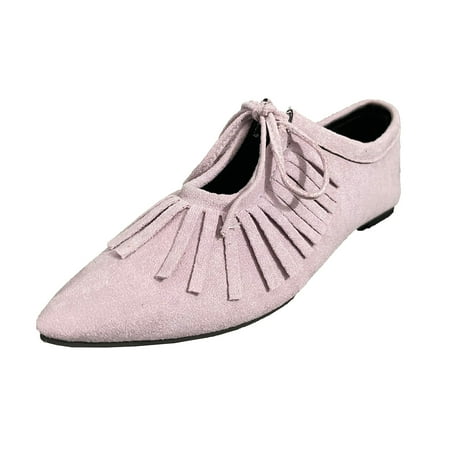 

2023 Summer Savings Clearance! TUOBARR Sandals for Womens Women s Pointed Toe Tassel Comfy Casual Shoes Solid Comfortable Low Heeled Single Shoes Purple 36
