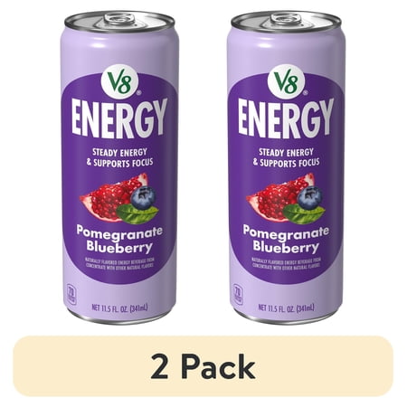 (2 pack) V8 Energy Still Pomegranate Blueberry Energy Drink, 11.5 fl oz Can