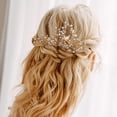 thumbnail image 3 of Peineta para el pelo de novia, accesorios para el pelo de novia, flores de perlas, pinzas para el pelo de boda, color dorado, 3 of 7