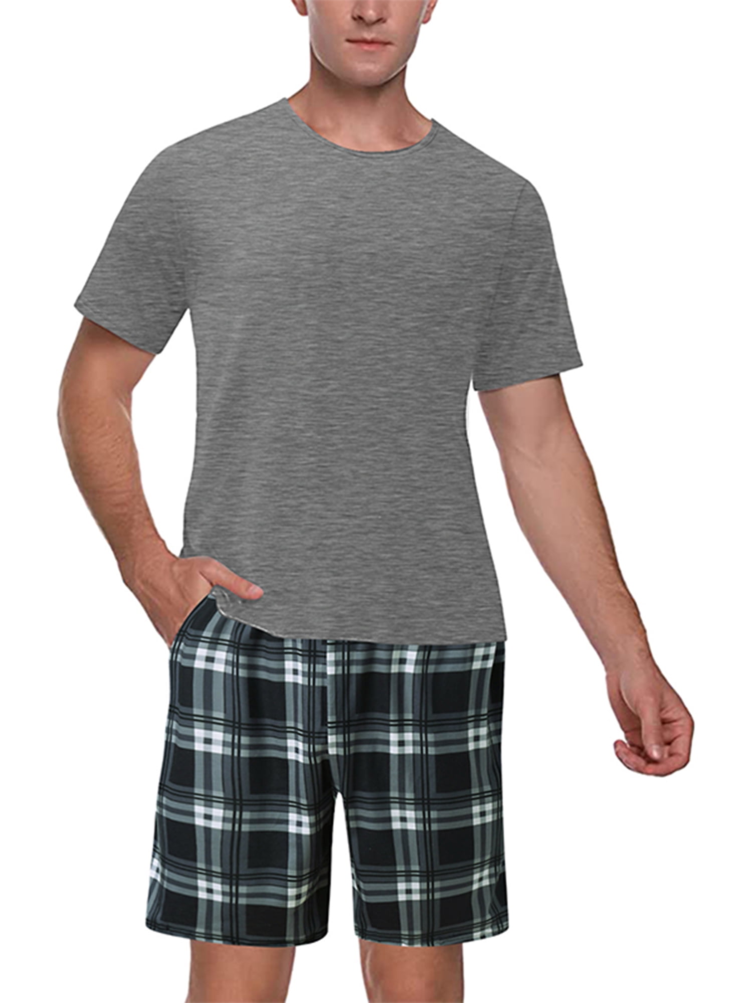 Capreze Mens Pajamas Lounge Short Set 2 Piece Comfy Short Sleeve Shirt