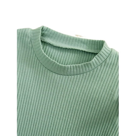 

Casual Plain Round Neck Long Sleeve Mint Green Toddler Girls T-Shirts (Girl s)
