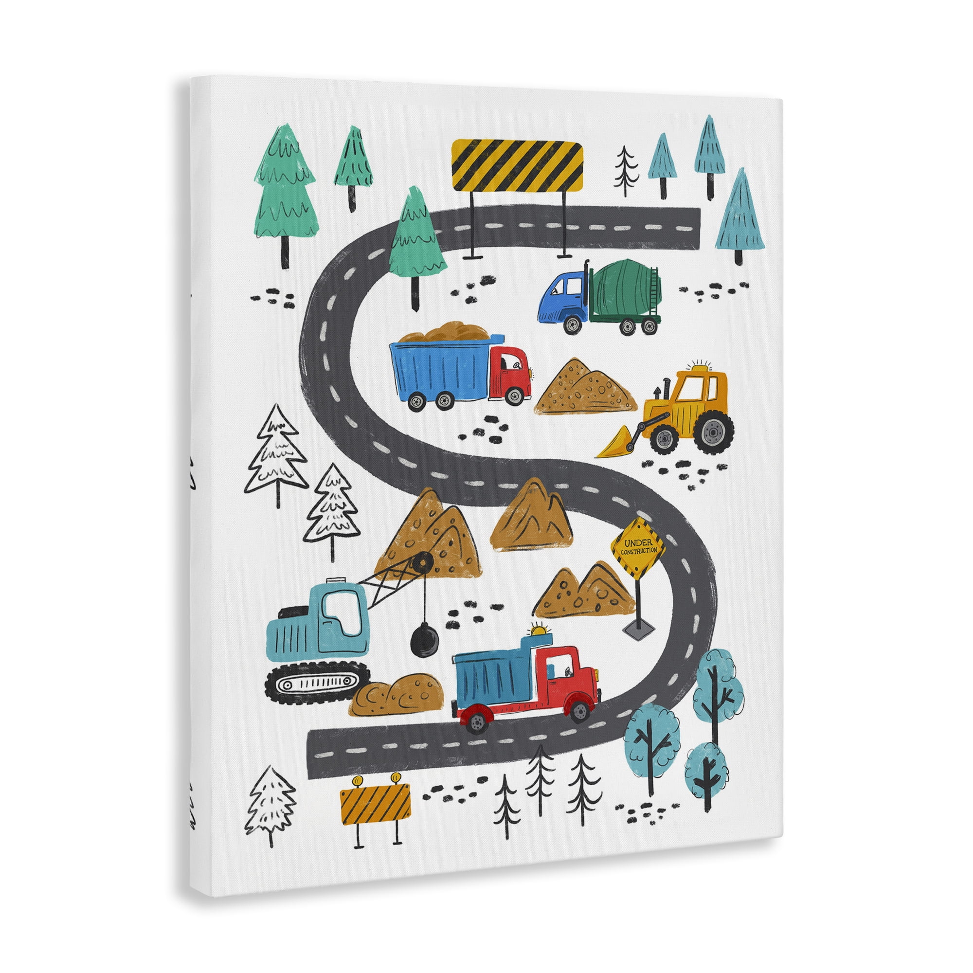 Stupell Industries Construction Vehicles Road Transportation Painting Gallery Wrapped Canvas Art Print Wall Art, 16 x 20
